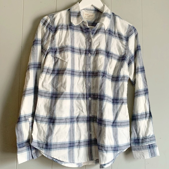 Weatherproof Vintage Comfort Stretch Flannel Button-Up Shirt Blue Plaid S - Picture 2 of 5